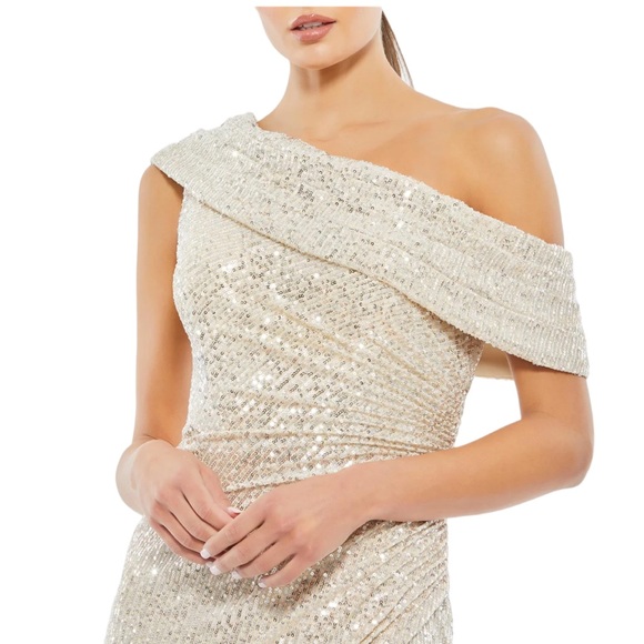 Mac Duggal Sequin Wrap One Shoulder Metallic Evening Gown Size 6 NeW - Picture 2 of 10